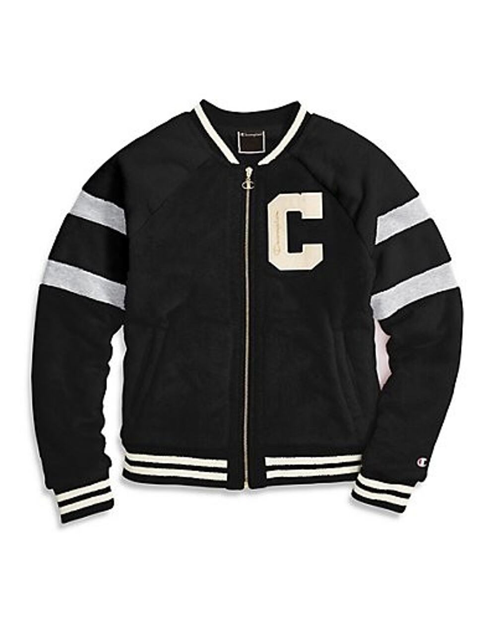 Champion Super Fleece Faux Fur Bomber Varsity Jacket Size Medium Gray Y2K